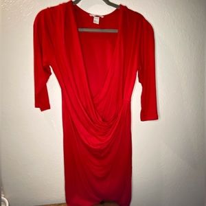 H&M Ladies Red 3/4 Sleeve Wrap Dress- Medium